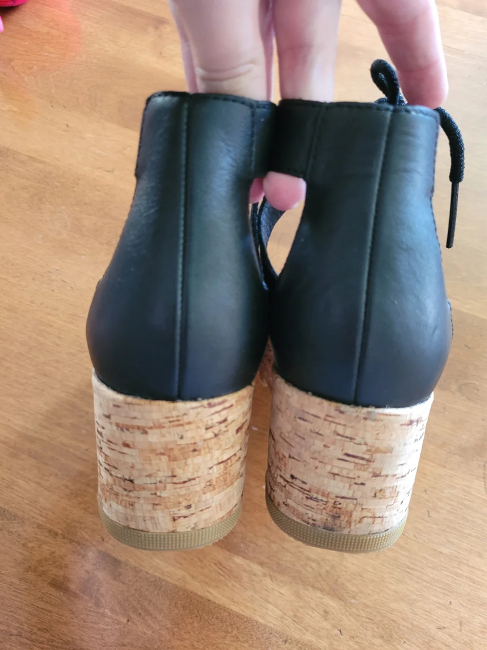 Black Lace-Up Cork Wedge Sandals - Women Sorel 7 Cameron Strappy Leather EUC